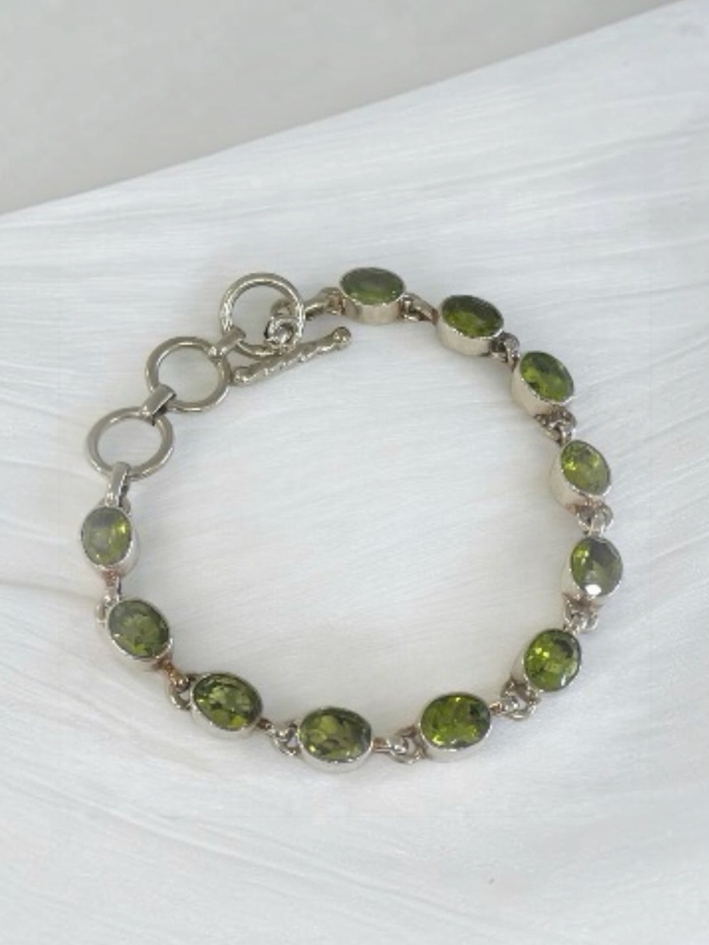Sterling Silver Olive Green Gemstone Bracelet